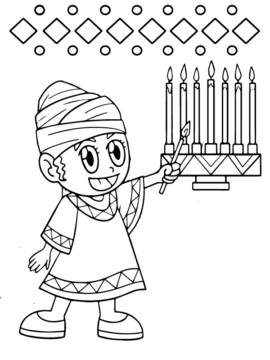 Dibujo de Página para Colorear de niños Encendiendo Kwanzaa para Colorear