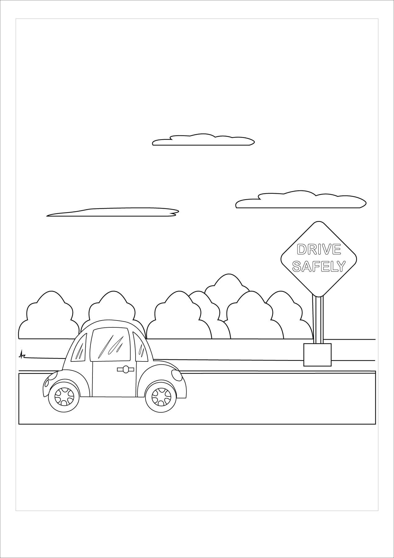 Dibujo de Coche en Carretera para Colorear