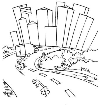 Dibujo de Dibujando Camino en la Ciudad para Colorear