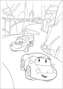 Dibujo de Mc Queen y Amigo en la Carretera para Colorear
