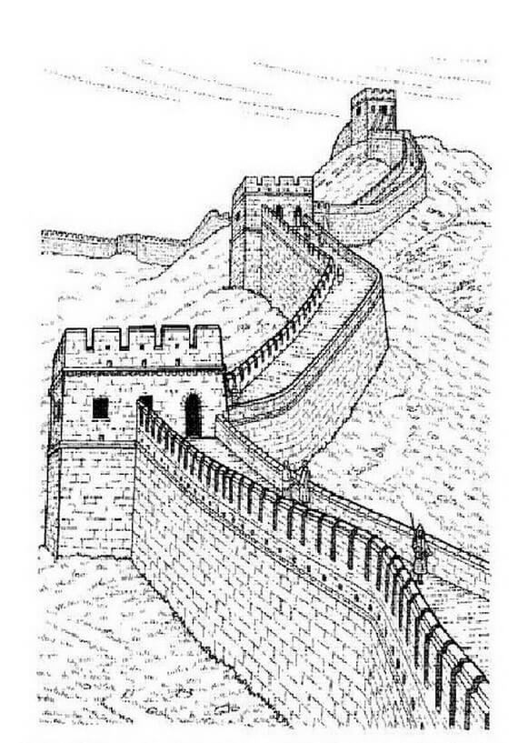 Dibujo de Dibujar a Mano la Gran Muralla para Colorear