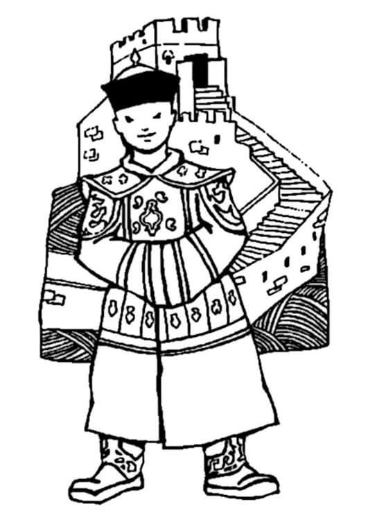 Dibujo de Hombre con Gran Muralla para Colorear