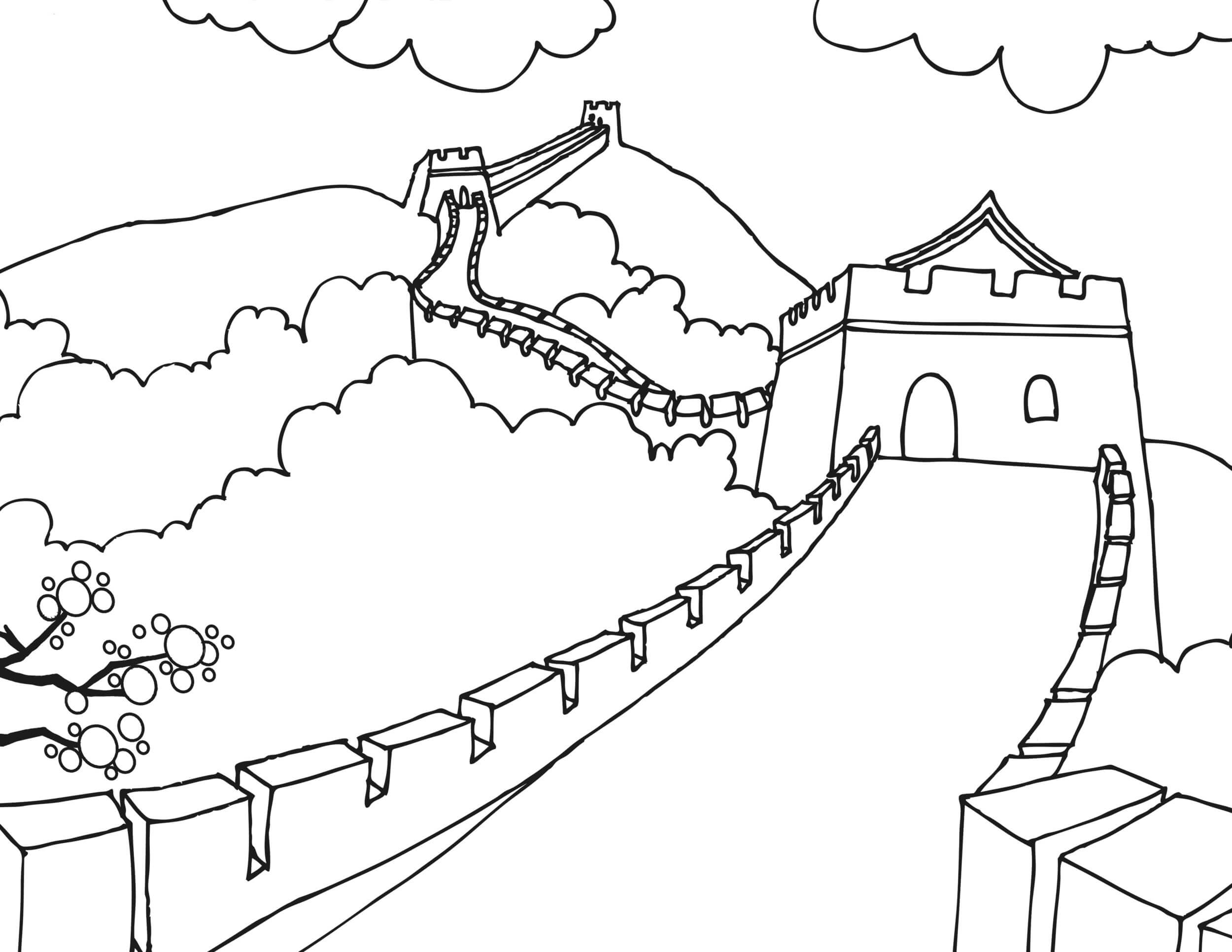 Dibujo de Gran Muralla con Nubes para Colorear
