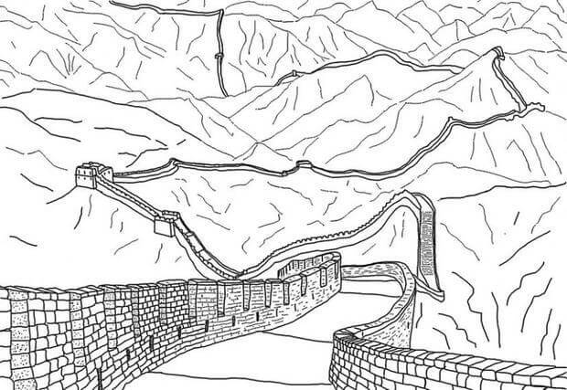 Dibujo de Impresionante Gran Muralla para Colorear
