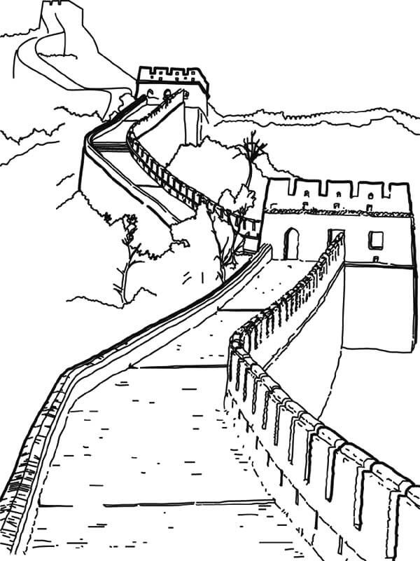 Dibujo de Maravillas del Mundo Gran Muralla China para Colorear