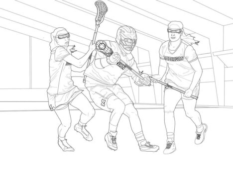 Dibujo de Tres Jugadores de Lacrosse para Colorear