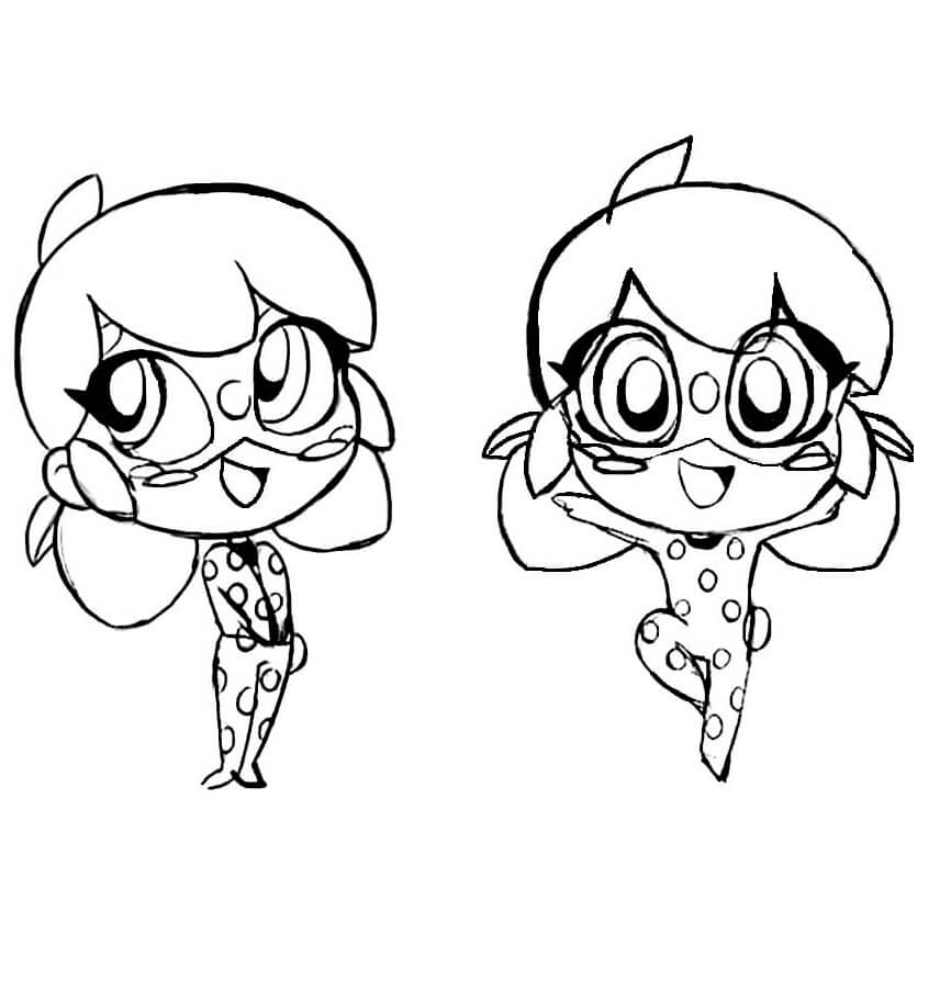 Dibujo de Dos Mariquitas Chibi para Colorear