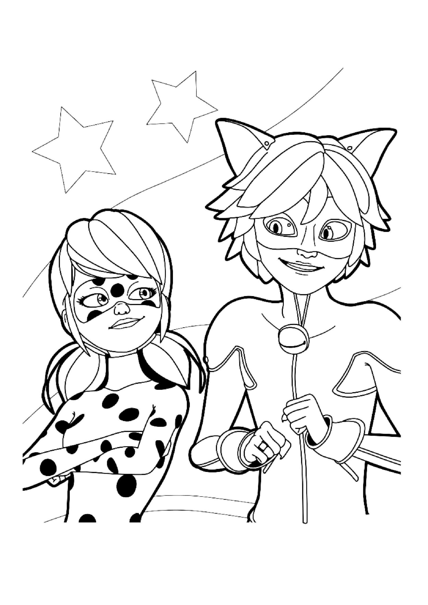 Dibujo de La Diversion de Mariquita y Gato Negro para Colorear