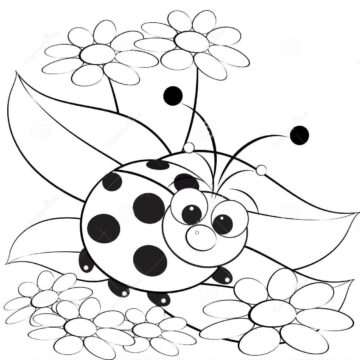 Dibujo de Mariquita con Flor para Colorear