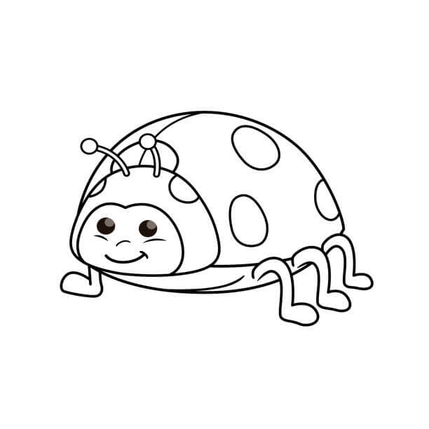 Dibujo de Mariquita Kawaii Sonriendo para Colorear