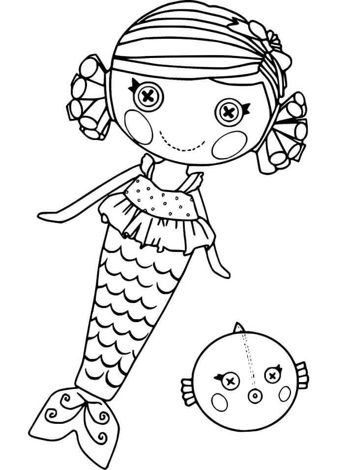 Dibujo de Lalaloopsy la Sirena y el Pez Globo para Colorear