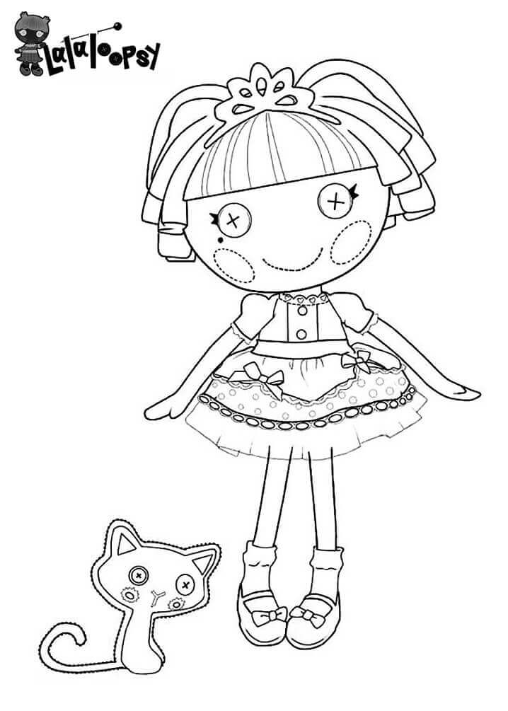 Dibujo de Lalaloopsy y Lindo Gato para Colorear