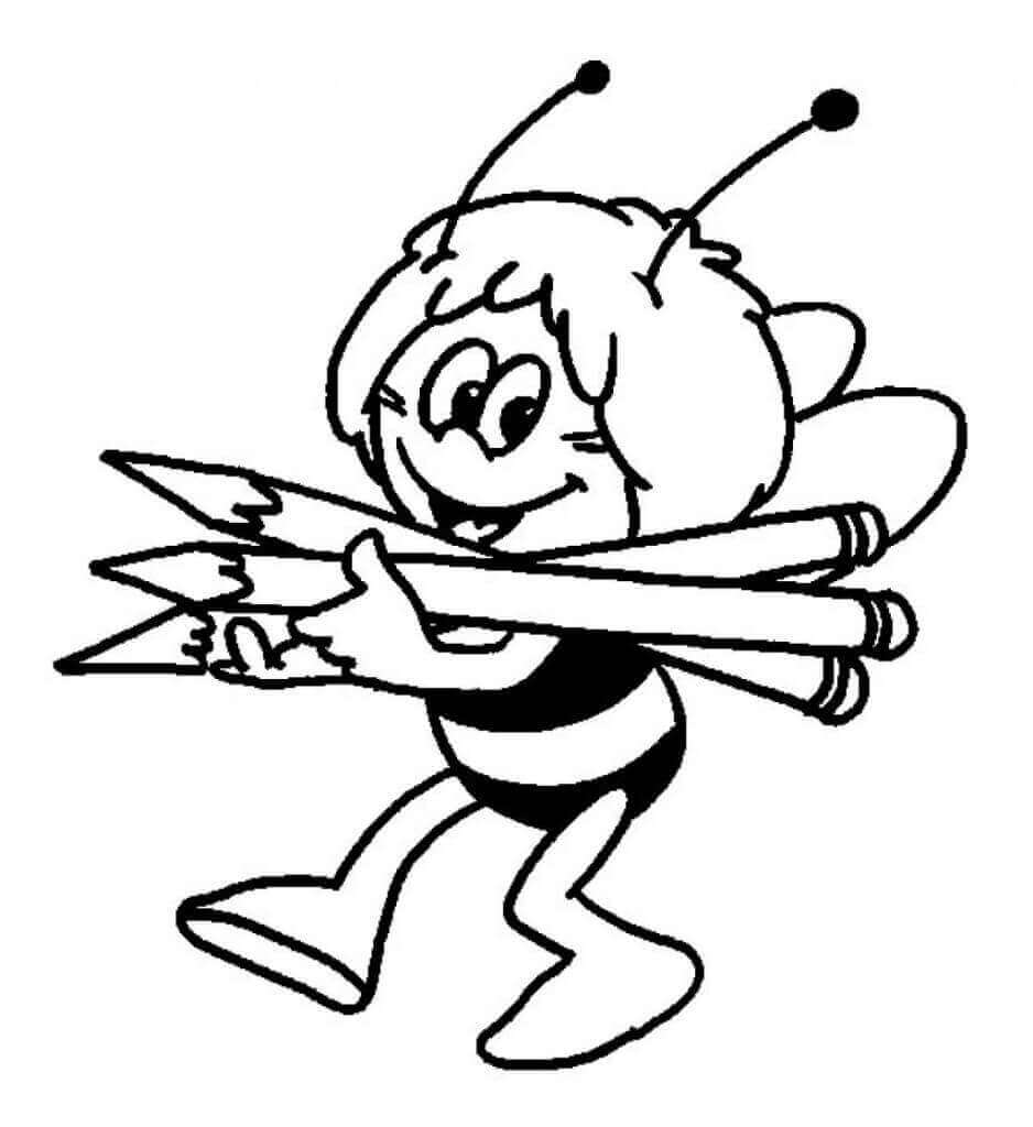 Dibujo de Abeja con Tres lápices para Colorear