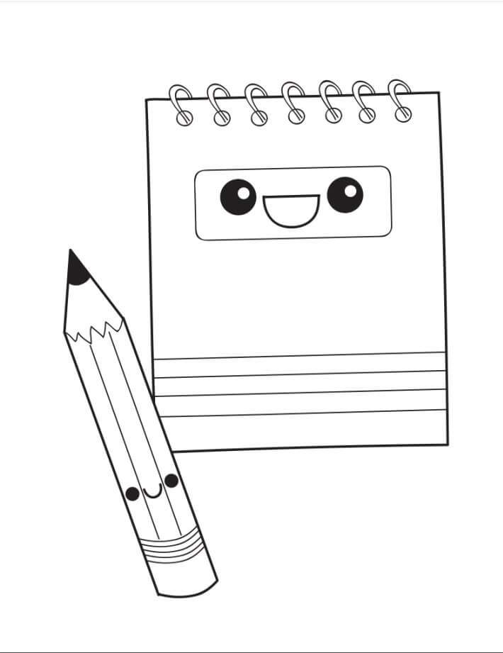 Dibujo de Cuaderno y lápiz de Dibujos Animados para Colorear
