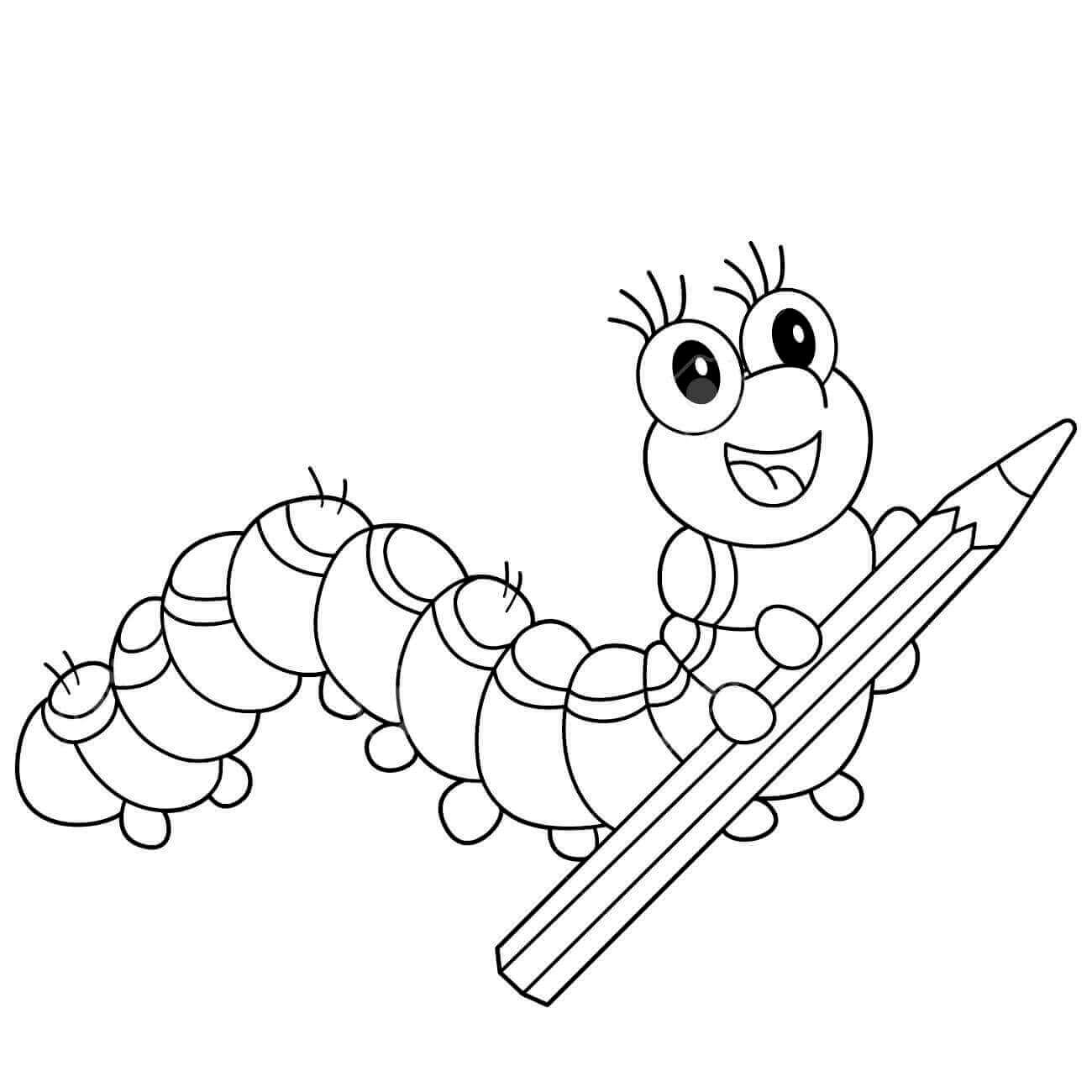 Dibujo de Gusano Sosteniendo un lápiz para Colorear