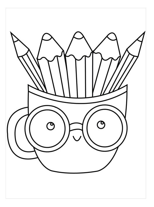 Dibujo de Lápices en una Taza Sonriente para Colorear