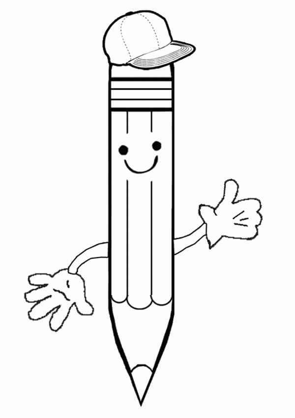 Dibujo de Lápiz Sonriente con Gorra para Colorear