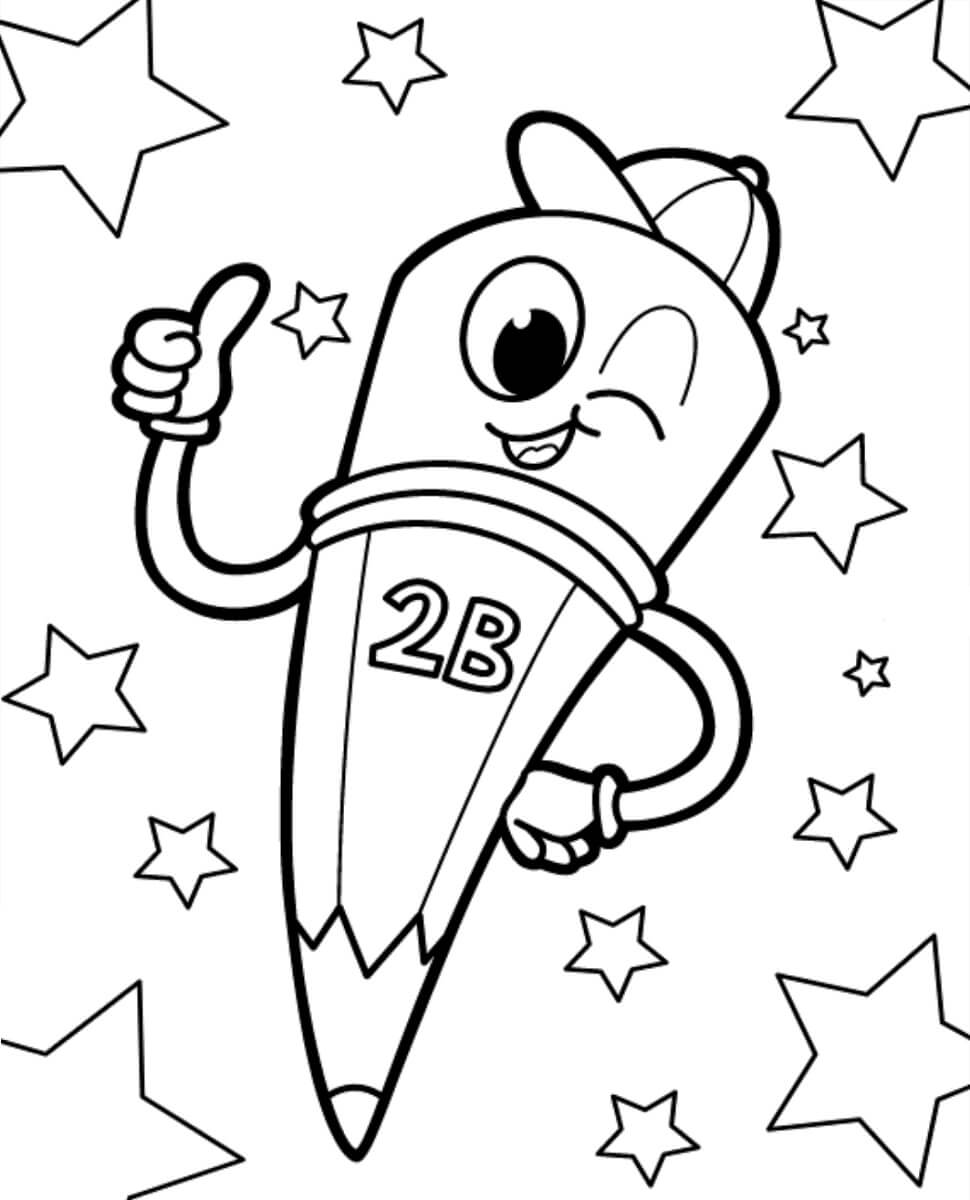 Dibujo de Lápiz de Dibujos Animados 2b con Estrellas para Colorear