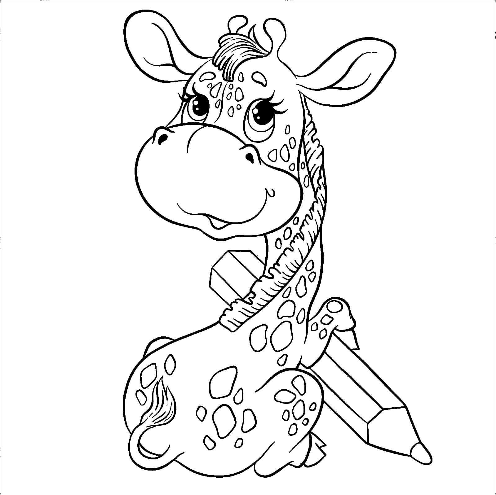 Dibujo de Linda Jirafa de Dibujos Animados con lápiz para Colorear