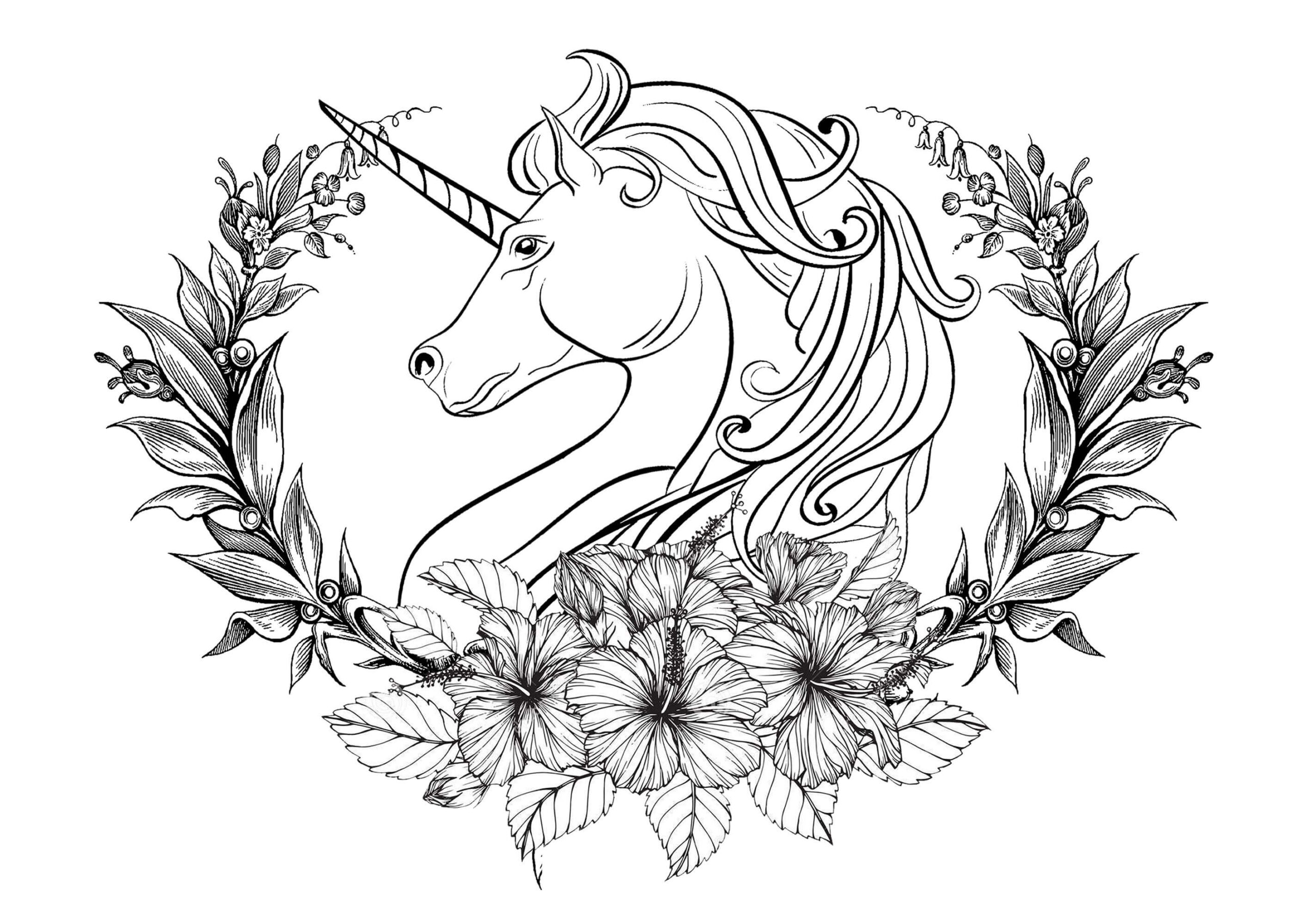 Dibujo de Corona de Unicornio y Laurel Scaled para Colorear