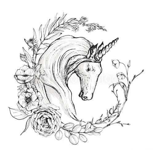 Dibujo de Genial Unicornio y Laurel para Colorear