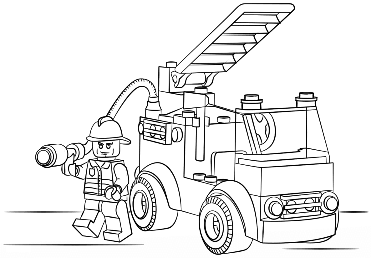 Dibujo de Camión de Bomberos de Ciudad Lego para Colorear