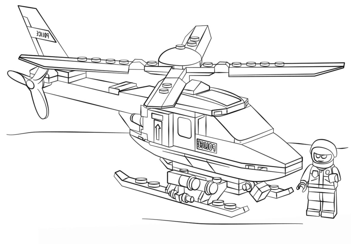 Dibujo de Lego policía y helicóptero para Colorear