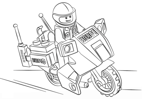 Dibujo de Motocicleta de Montar a Caballo de la policía de Lego para Colorear