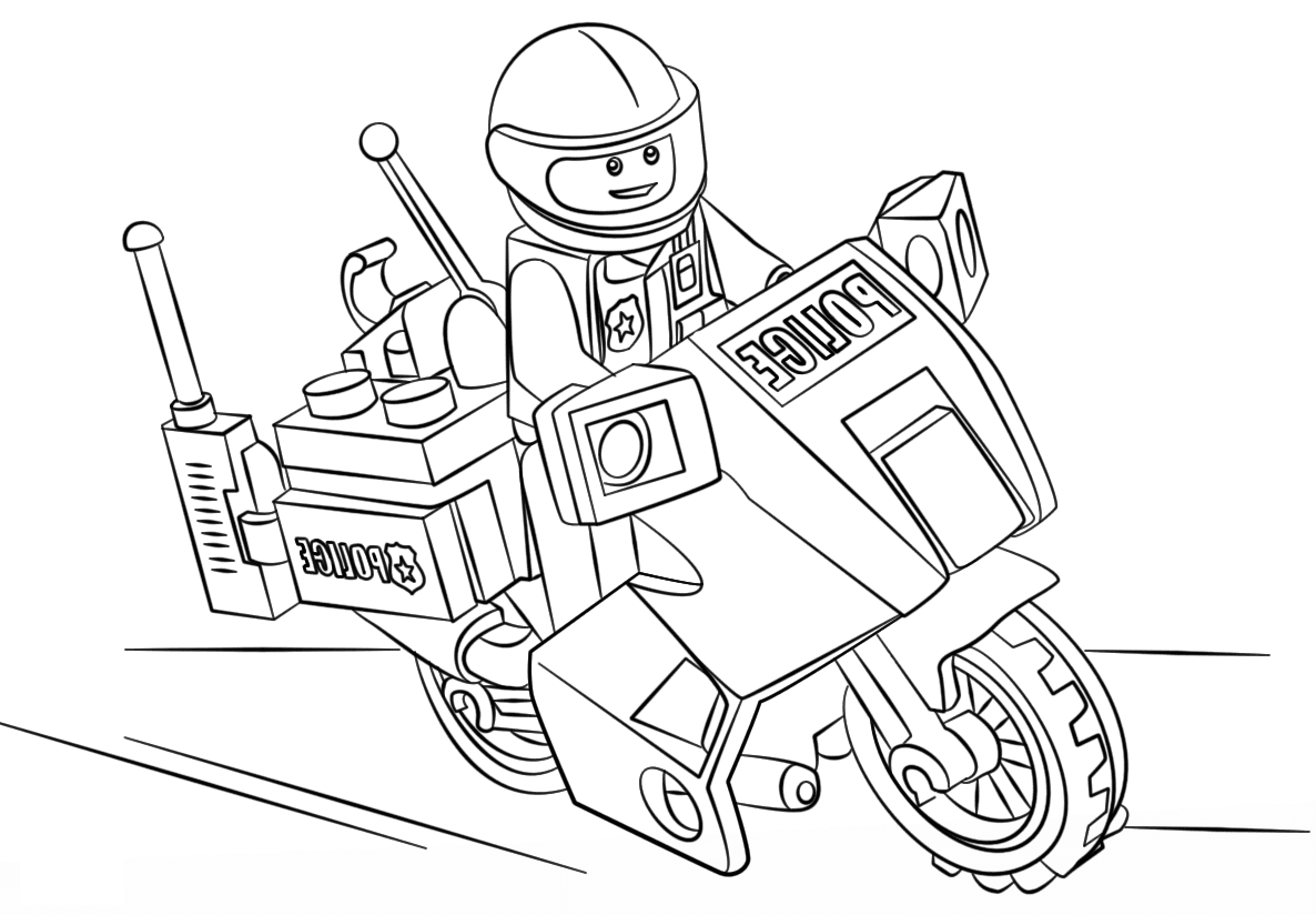 Dibujo de Motocicleta de Montar a Caballo de la policía de Lego para Colorear