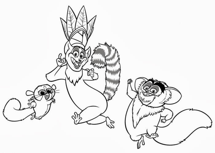 Dibujo de Lemur de Tres Dibujos Animados para Colorear