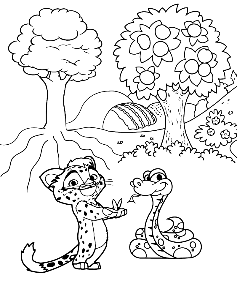 Dibujo de Leo And Snake In The Forest Coloring Page para Colorear