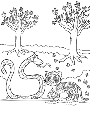 Dibujo de Tig And Happy Snake Printable Coloring Page para Colorear