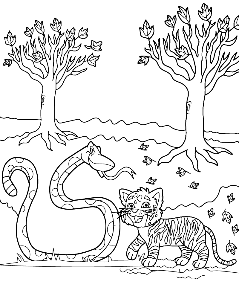 Dibujo de Tig And Happy Snake Printable Coloring Page para Colorear