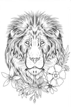 Dibujo de Leones y Flores para Colorear