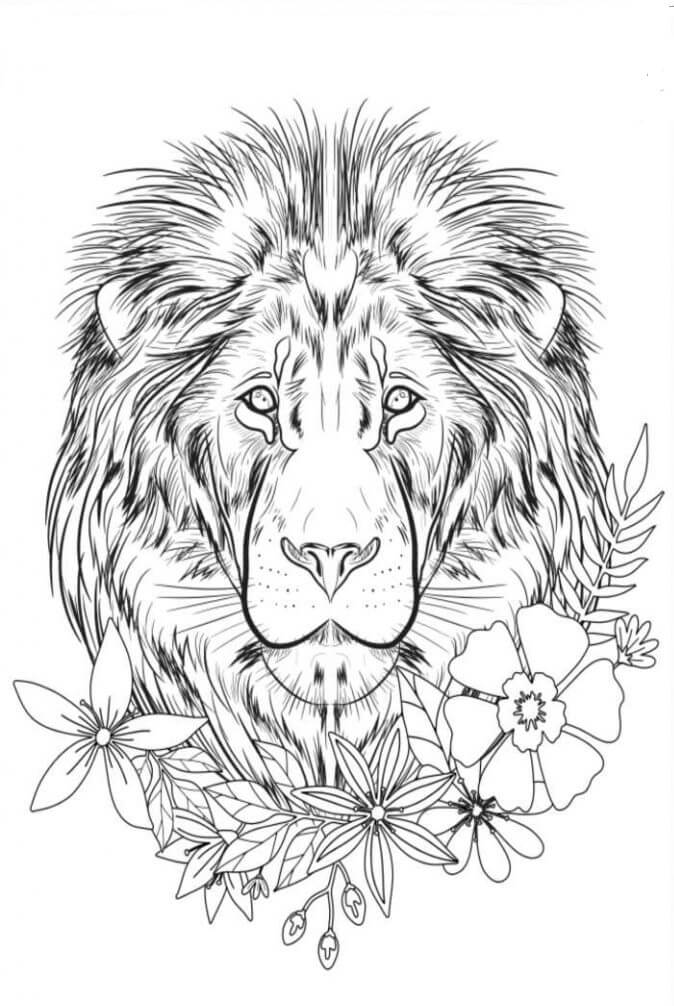 Dibujo de Leones y Flores para Colorear