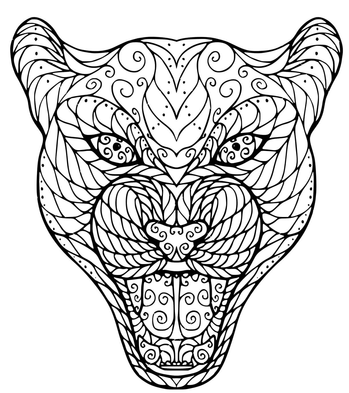 Dibujo de Cabeza de Leopardo Zen Tangle para Colorear