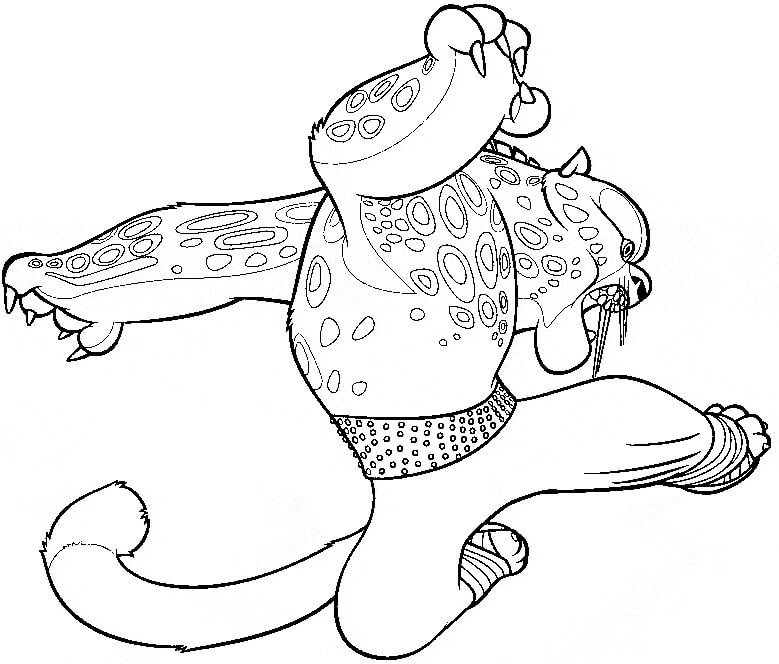 Dibujo de Leopardo de Dibujos Animados del Panda Kungfu para Colorear