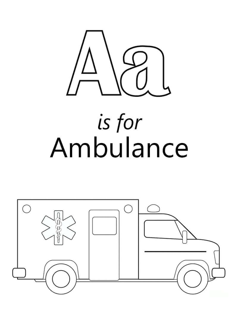 Dibujo de Ambulancia Letra a 1 para Colorear