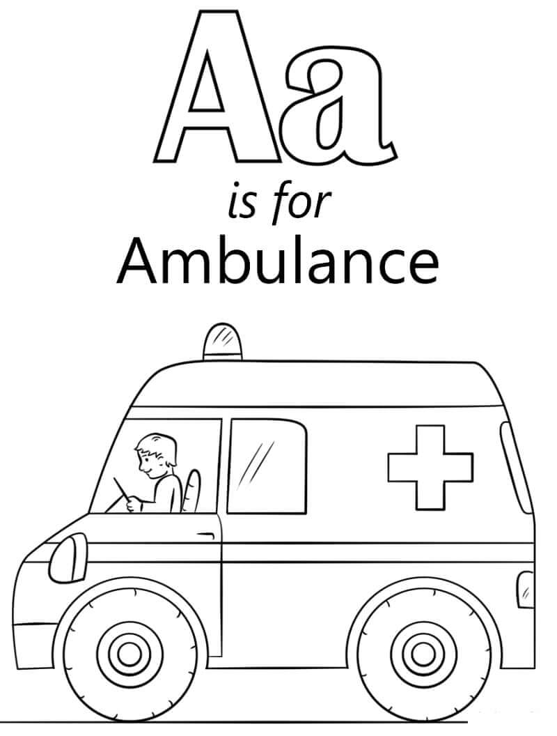 Dibujo de Ambulancia Letra a para Colorear
