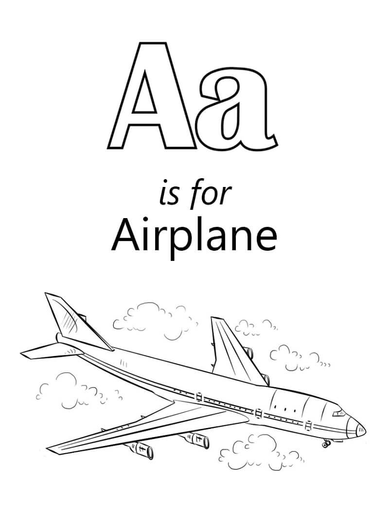 Dibujo de Avión 1 Letra a para Colorear