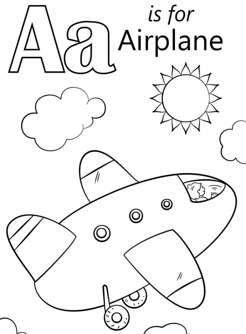 Dibujo de Avión Letra a para Colorear