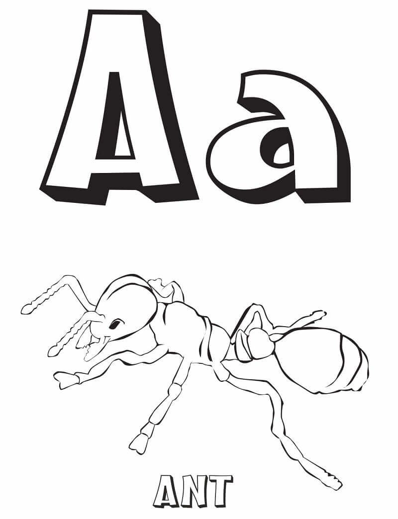 Dibujo de Hormiga Letra a 1 para Colorear