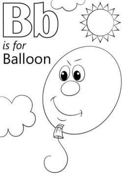 Dibujo de Globo Letra B y Sol para Colorear