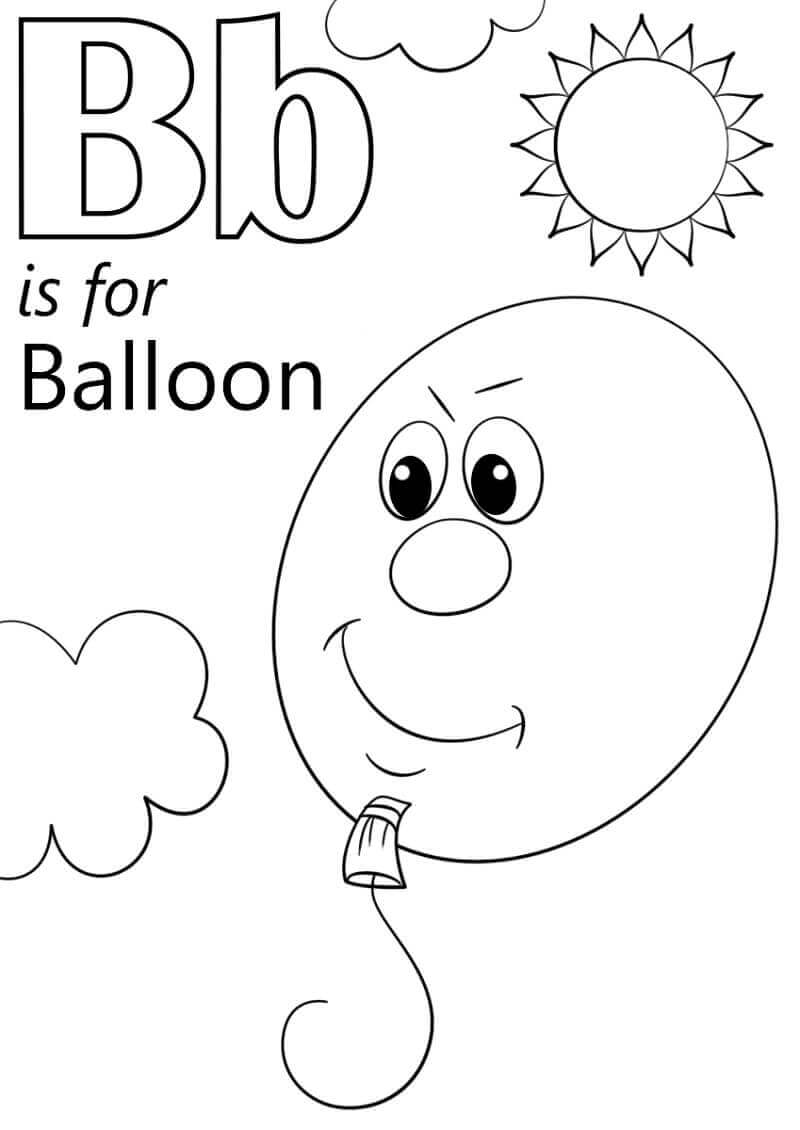 Dibujo de Globo Letra B y Sol para Colorear