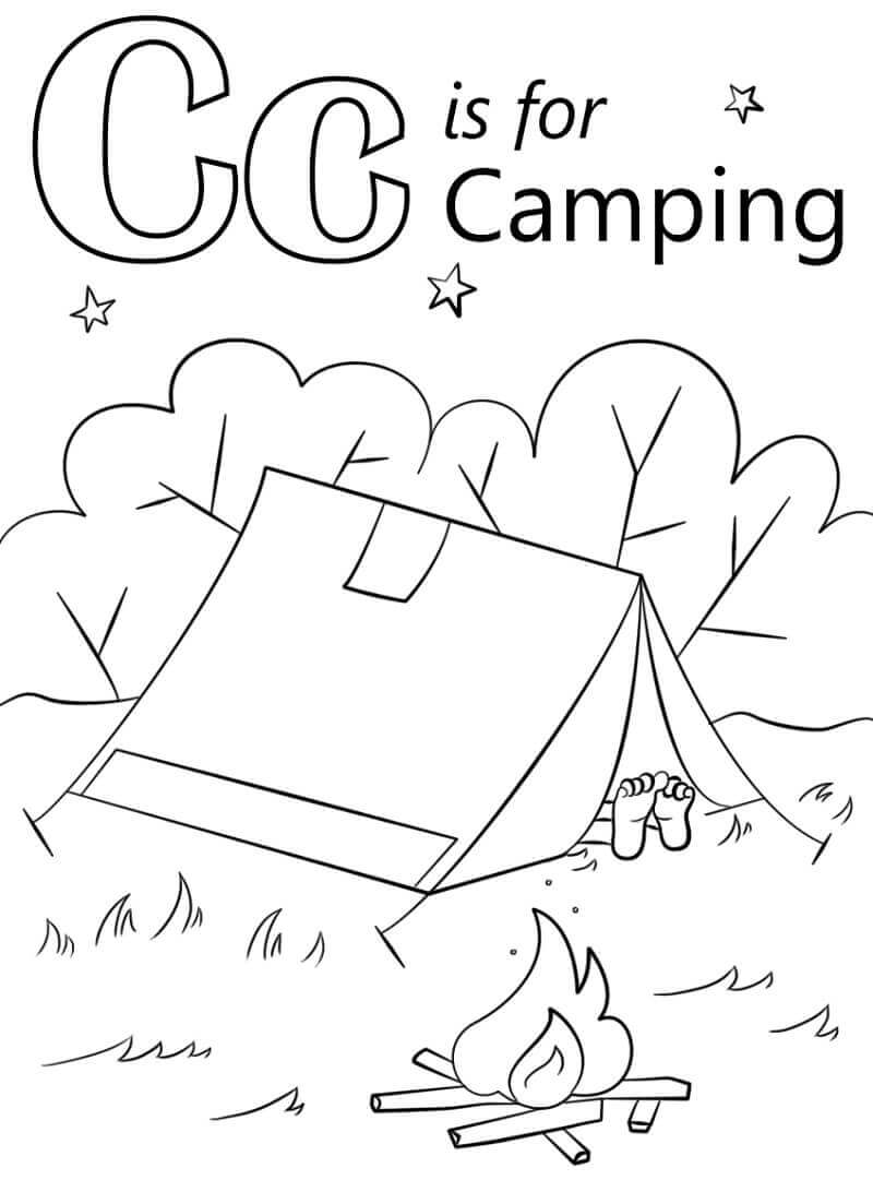 Dibujo de Camping Letra C para Colorear