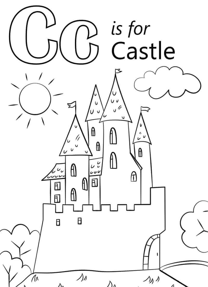 Dibujo de Castillo Letra C para Colorear
