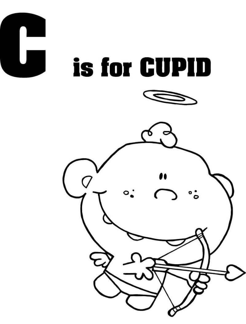 Dibujo de Cupido Letra C para Colorear