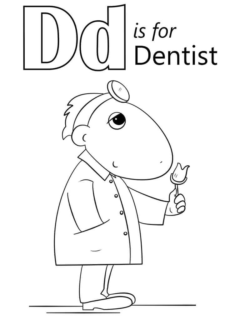 Dibujo de Dentista Letra D para Colorear