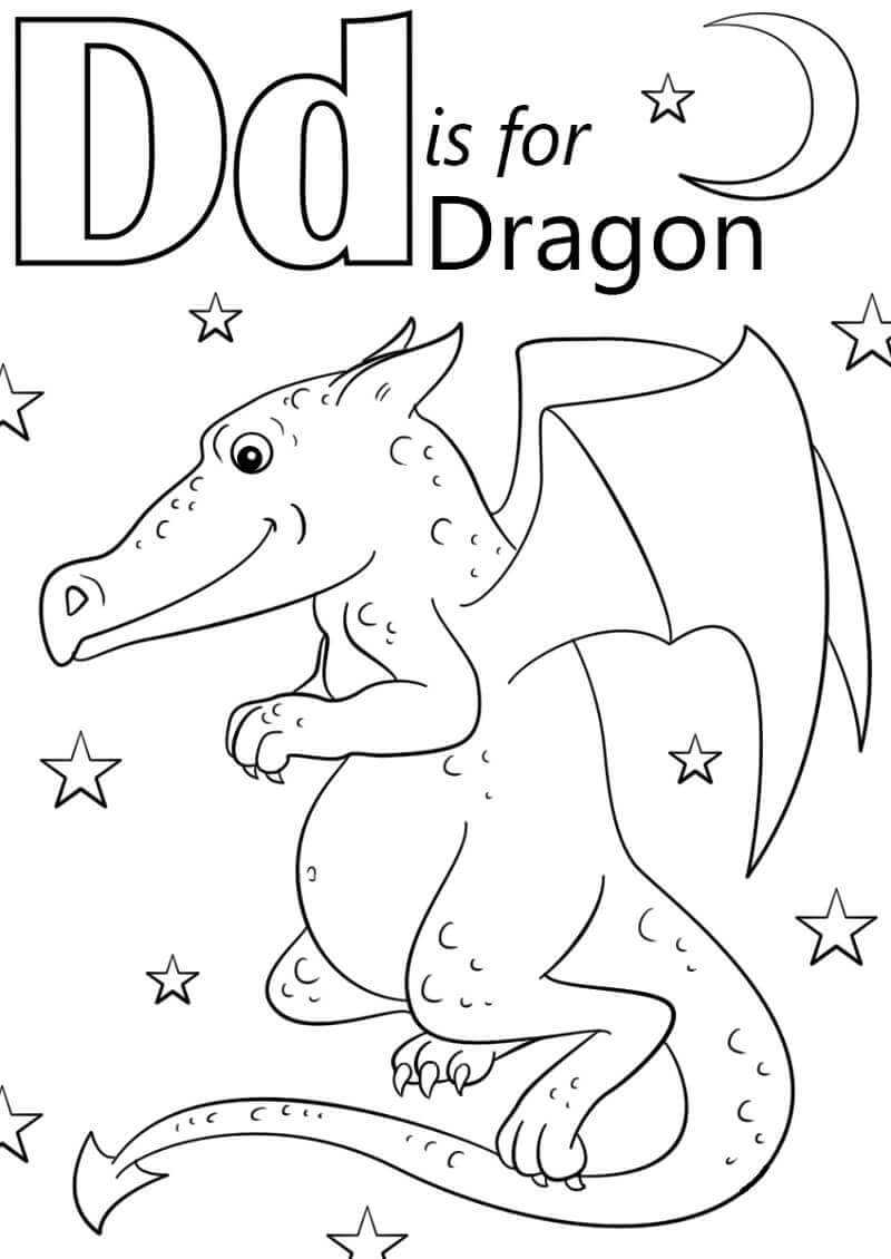 Dibujo de Dragón Letra D para Colorear