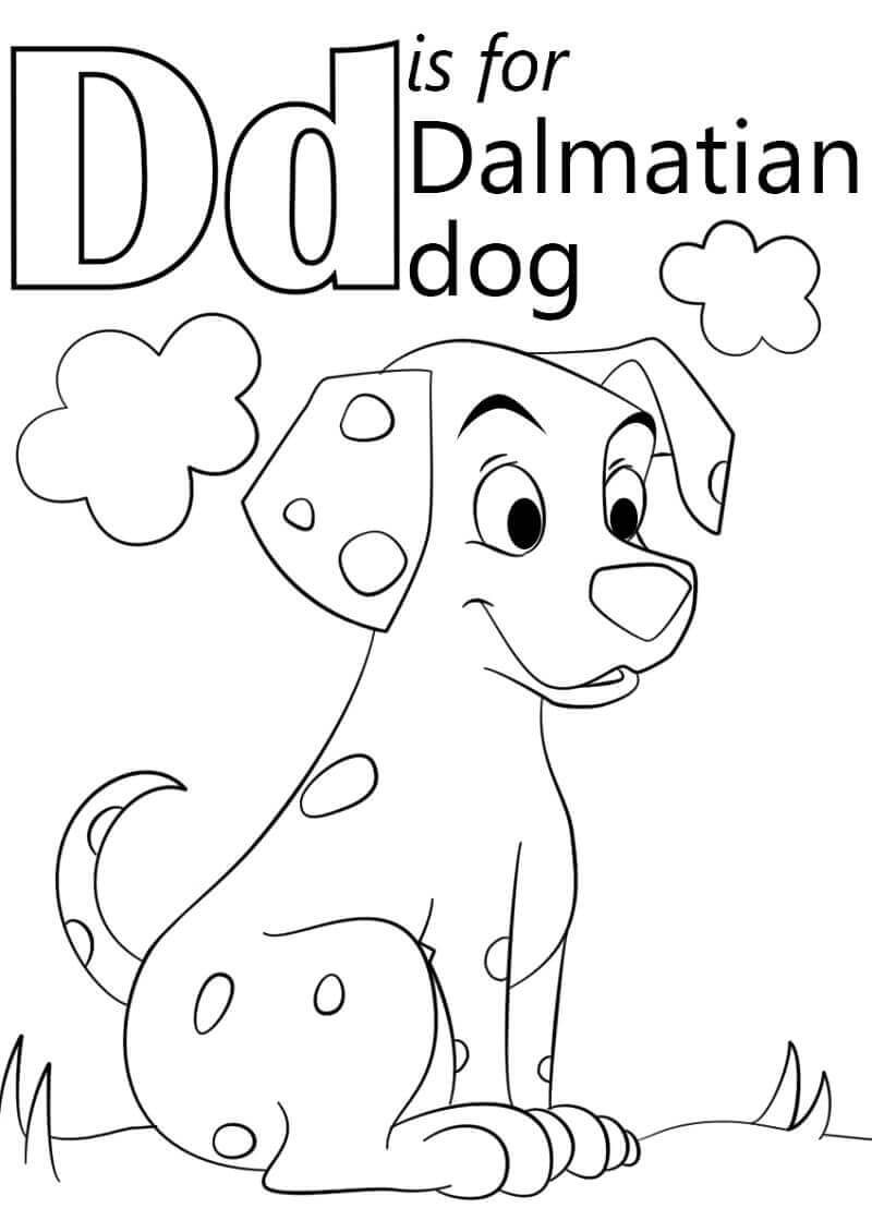 Dibujo de Perro Dalmata Letra D para Colorear